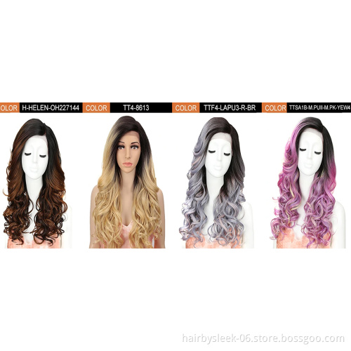 Pre-plucked long curly Wave 22 Inches Lavender Pink  Synthetic lace frontal Lace Front Wig Synthetic hair wigs For Black Women